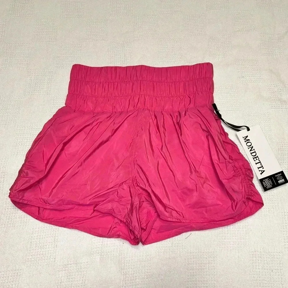 MONDETTA STUDIO Smocked Waist Shorts. Carmine Pink. Size XS.NWTS!